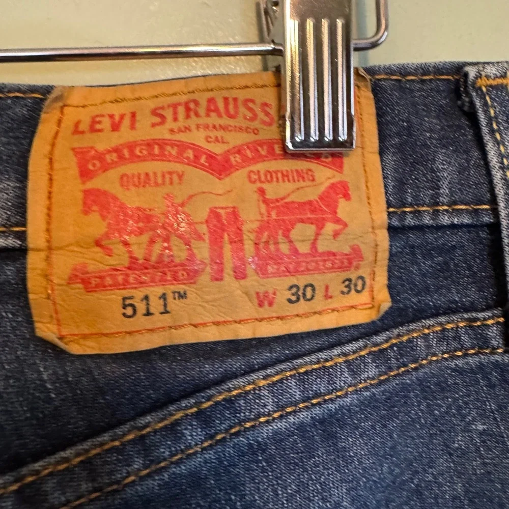 Levi's 511 Mens Denim Casual Workwear Dark Wash Straight Jeans‎ Blue Size 30X30